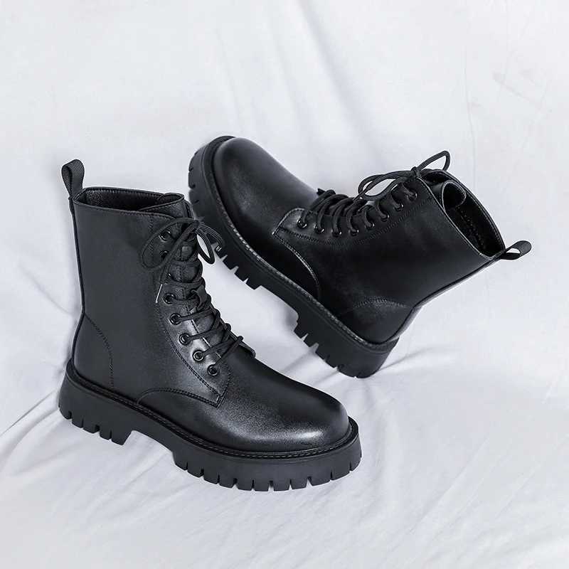 Italian Mens Classic High Top Boots 2024 Winter Designer Leather Boot Male Casual Black Platform Outdoor Ankle BootsXJ250115