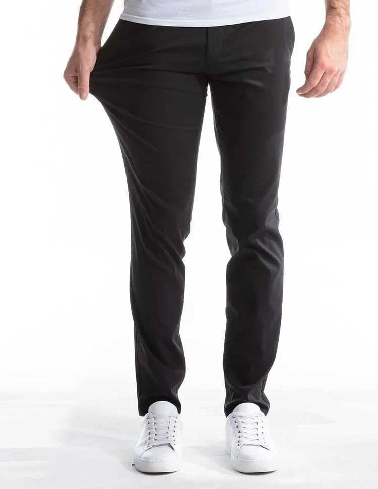 2024 Autumn Men Casual Pants High Elastic Mid Waist Business Slim Fit Solid Color Pockets Straight Basics Ankle Length Trousers W250115