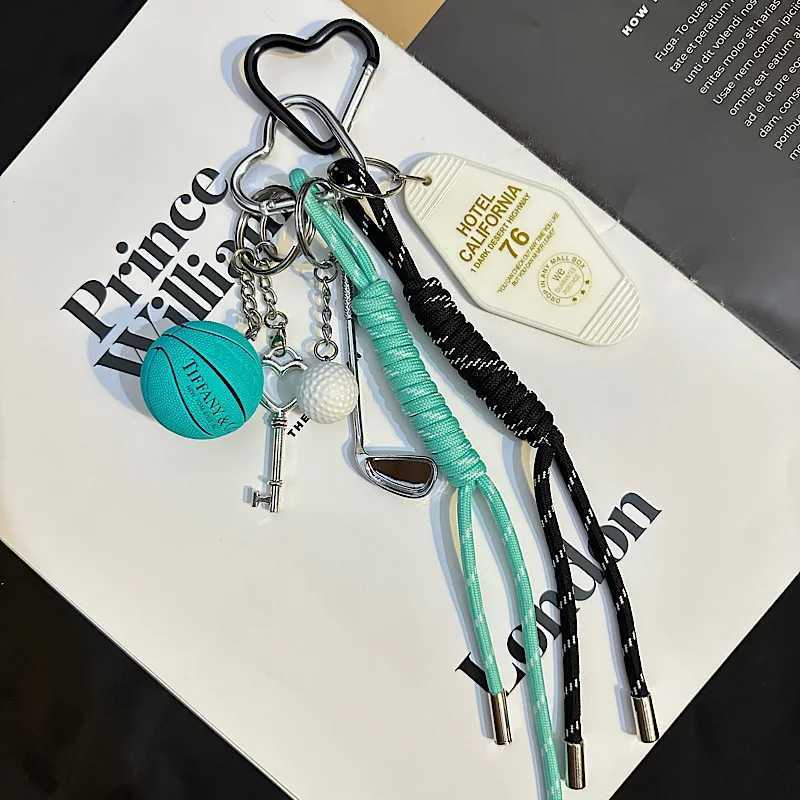 Keychains Lanyards Ins Handmade Colorful Rope Woven Bead Keychain Bag Pendant Sports Basketball Car Gift For Men And Women H250115