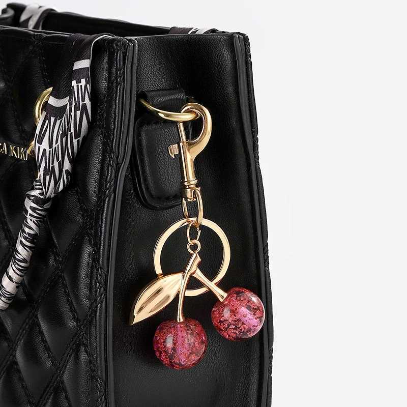 Keychains Lanyards New Cherry Fruit Keychain Pendant Crystal Charm For Bag Womens Handbag Shoulder Bags Attachment Parts H250115