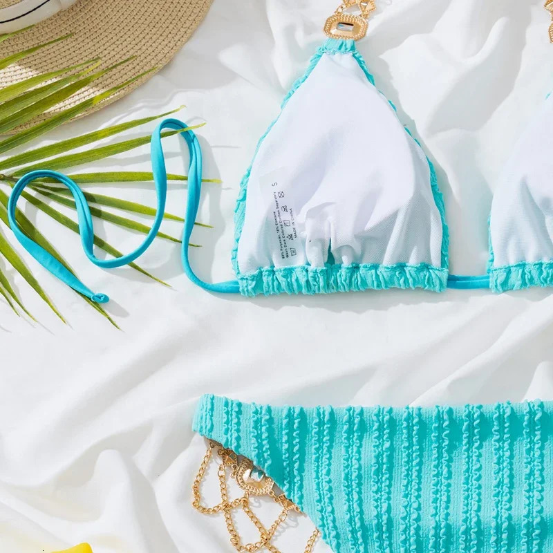 Rhinestone Diamond Womens Bikini Sky Blue 2-piece Swimsuit Summer Beach Boom Swimsuit 250109