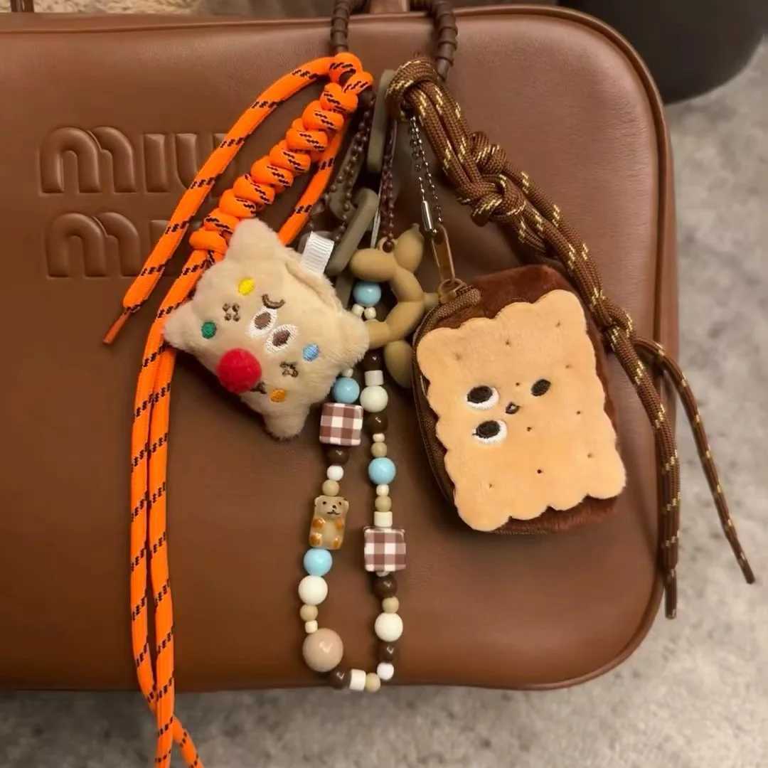 Keychains Lanyards Creative Chocolate Coffee Bean Keychain Handmade Simple Diy Rope Pendant Y2k Alkali Water Bread Tassels Trendy Accessory Gifts H250