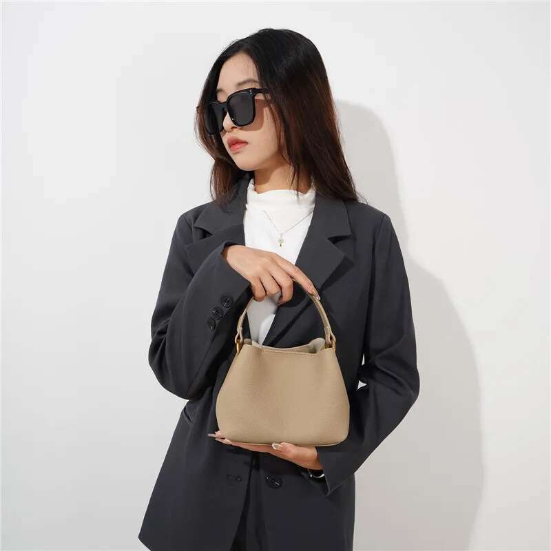 Leather Crossbody Bucket Bag: Trendy Cowhide Shoulder Messenger Ladies - Lightweight For Daily Use