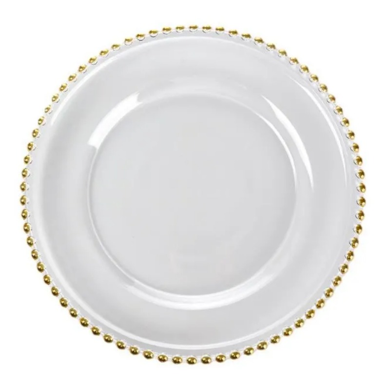 Plates Nordic Gold Beads Glass Plate Charger Decorative Salad Fruit Dish Transparent Serving Tray Wedding Dinner Event Supplies
