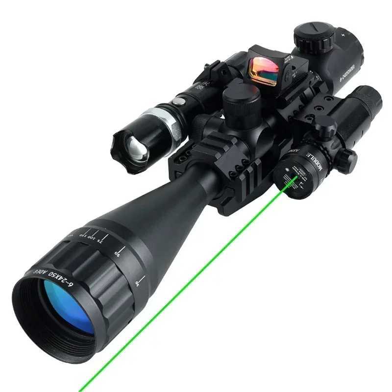 Tactical 6-24x50 AOEG Optical Sight Long Range Rifle Scope with Red Green Dot Laser Combo Riflescope Hunting Airsoft ScopesW241014