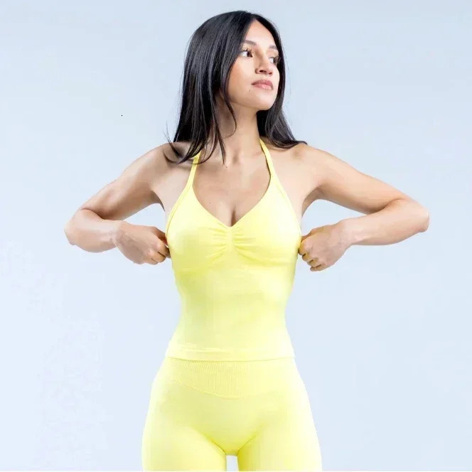 Impact Longline Strappy Gym Top With Backless Clothe Scrunch Builtin Bra Removable Cups Yoga Tank Tops 250106