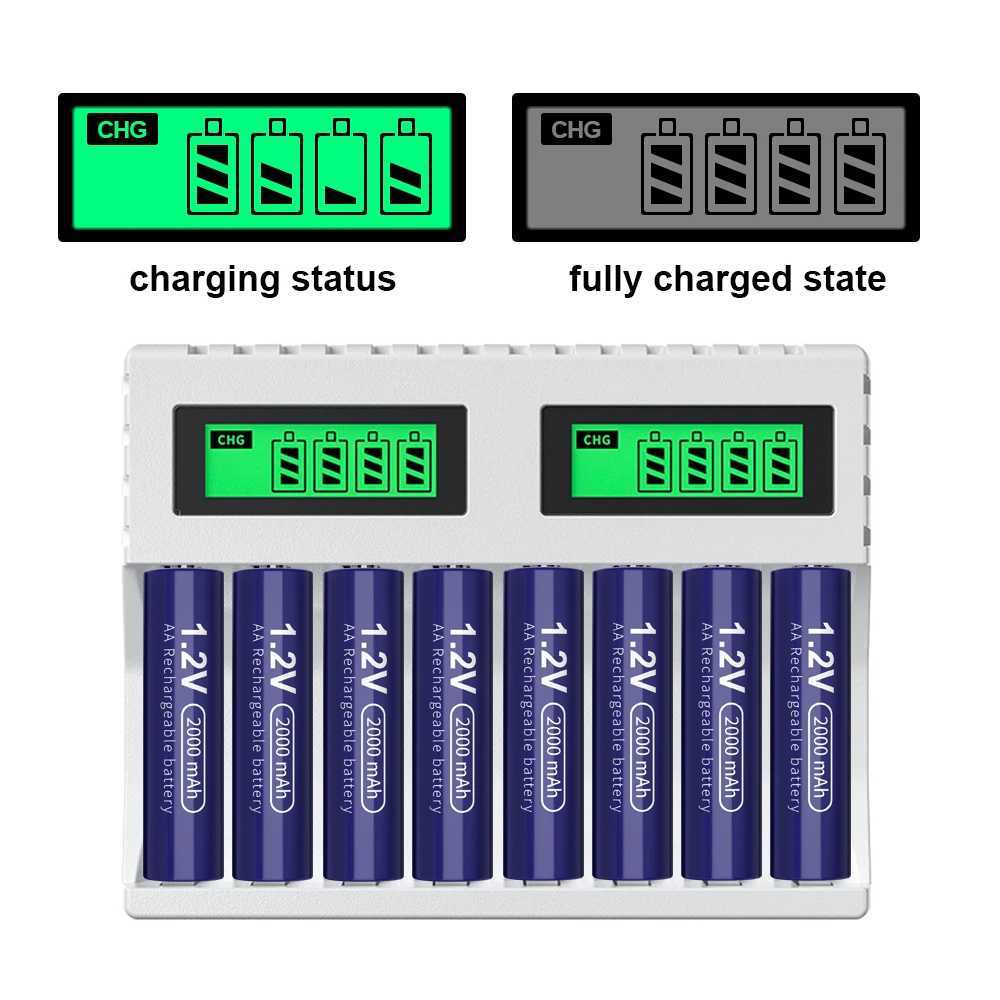 New Arrival R7 4-8 Slots AA AAA battery charger with LCD Display Smart Fast Charging for 1.2V AA/AAA C/D 9V NIMH NICD Rechargeable Battery T250114