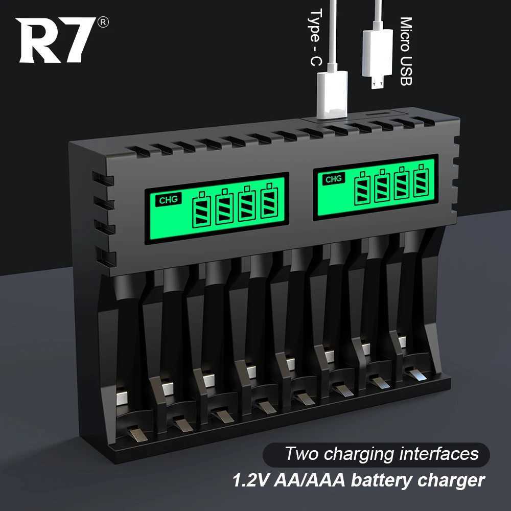 New Arrival R7 4-8 Slots AA AAA battery charger with LCD Display Smart Fast Charging for 1.2V AA/AAA C/D 9V NIMH NICD Rechargeable Battery T250114