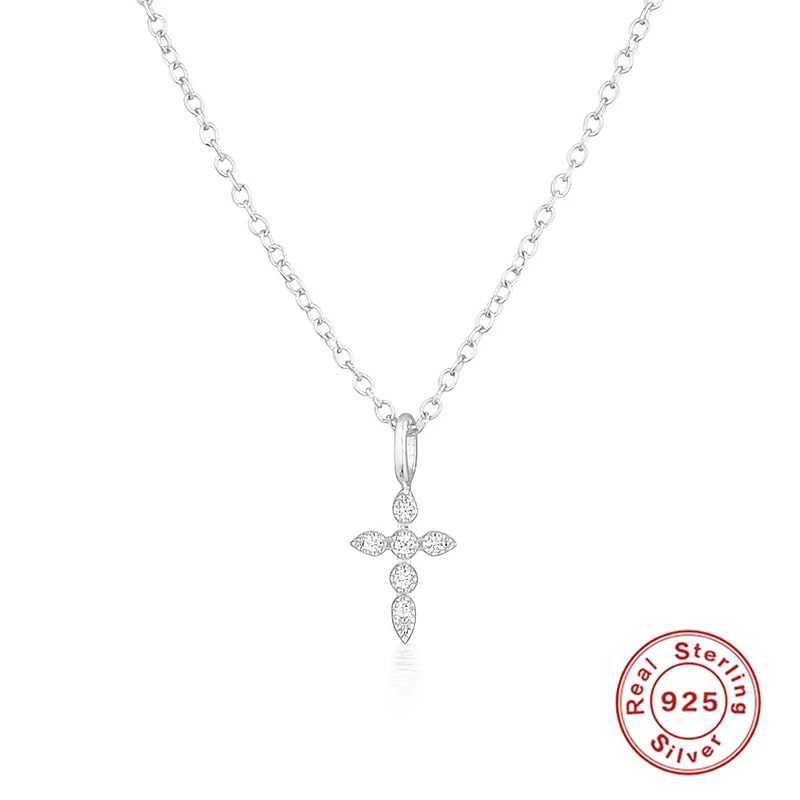 Aide 925 Sterling Silver Necklaces Charms for Women Crystal Cross Clavicle Collar Chain Simple Choker Necklace Accories GiftXJ250114