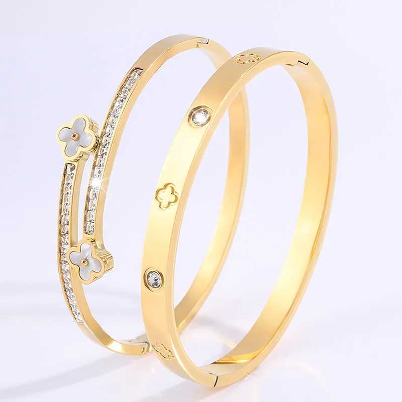 Bangle 2pcs High-End Fashionable And Versatile Stainless Steel Bracelet With Diamonds Creative Niche Couple Style H250115