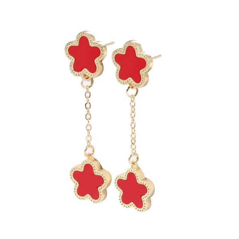Stud New Simple Lucky Five-leaf Flower Fritillary Tassel Earrings for Women Fashionable Daily Accessory Party Jewelry Birthday Gifts H250115