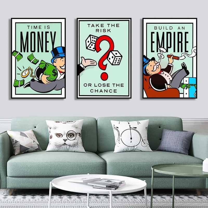Paintings Monopoly Millionaire Dollar Money Poster Cartoon Figure Motivational Quote Canvas Painting Room Wall Art Picture For Home Decor H250115
