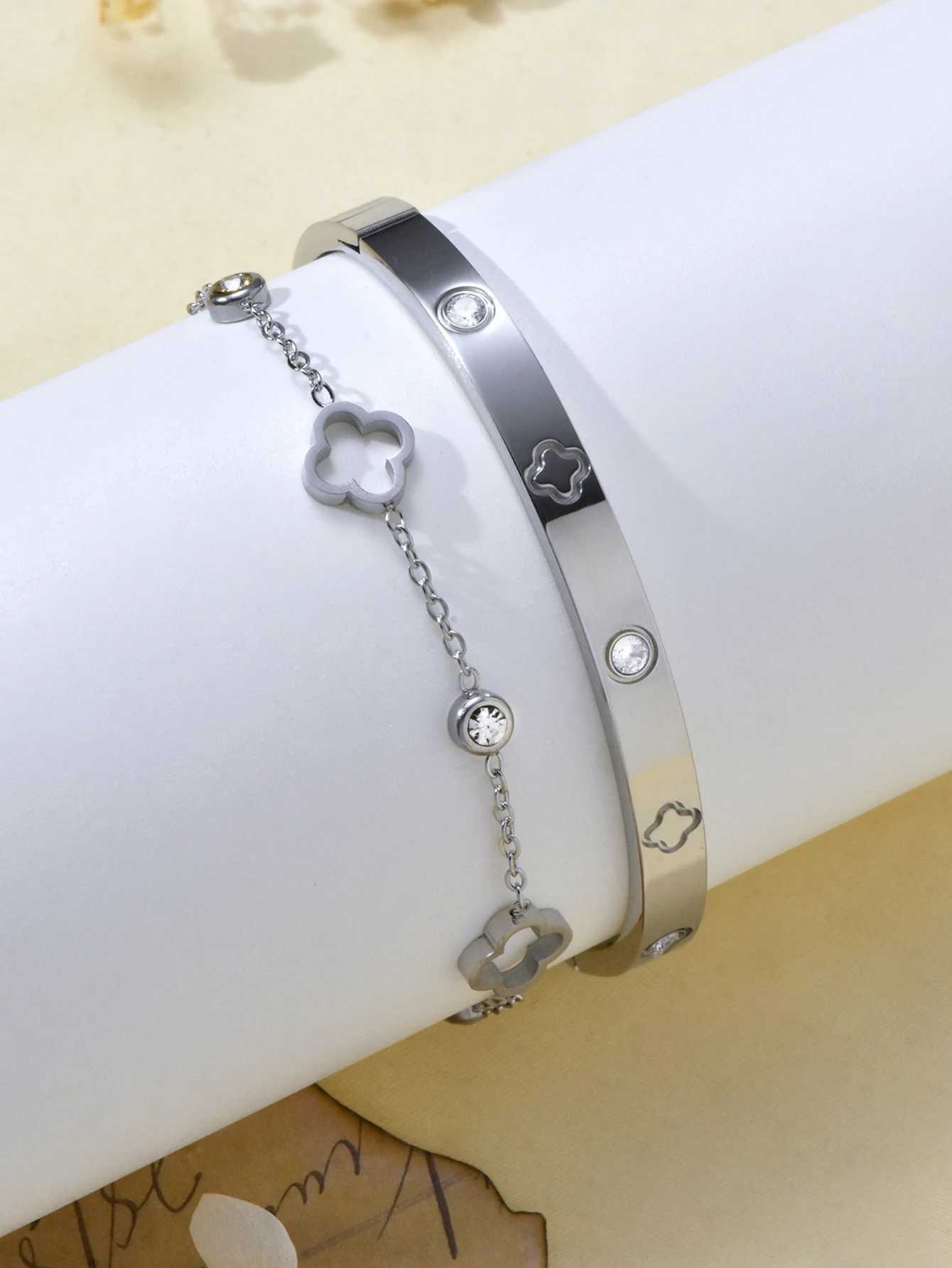 Bangle 2pcs Fashion Simple Stainless Steel Bracelet Womens Valentines Day Mothers Gift Available H250217