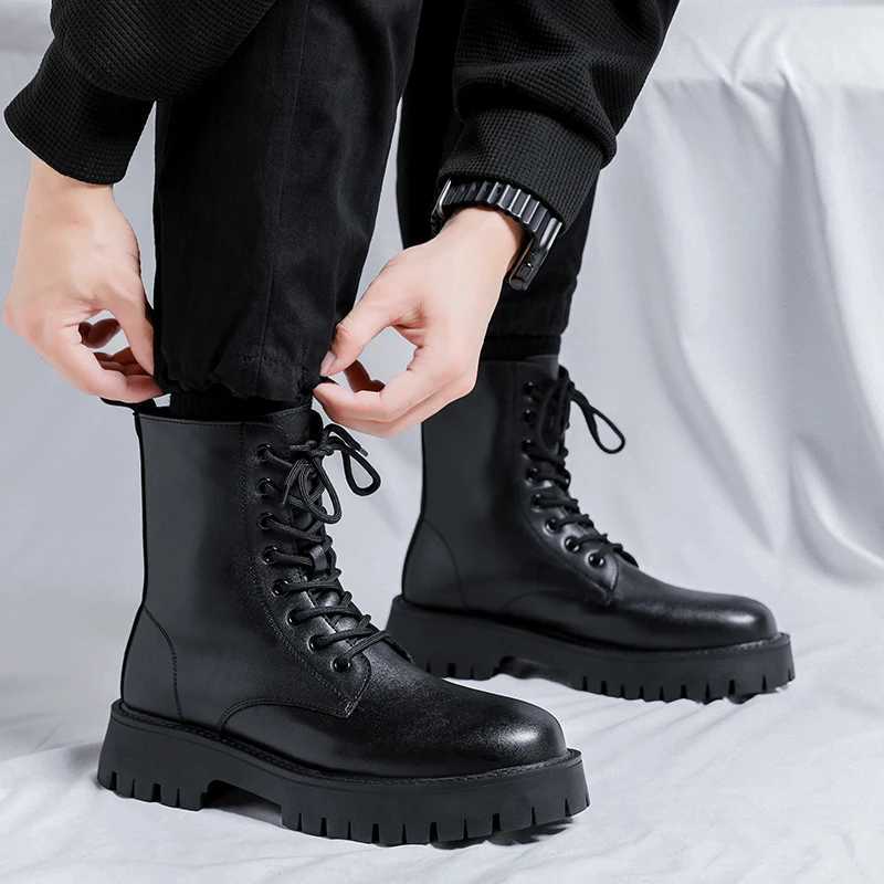 Italian Mens Classic High Top Boots 2024 Winter Designer Leather Boot Male Casual Black Platform Outdoor Ankle BootsXJ250115