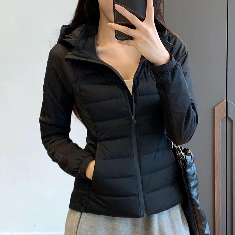 European and American women's high-quality down jackets slim fit hooded running outdoor warmth winter sports fashionable yoga clothes outerwear j