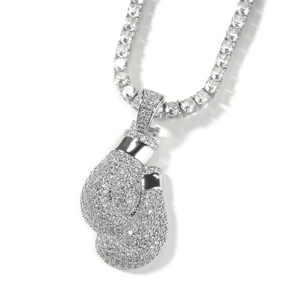Fashion Charm Men Necklace Boxing Gloves Pendant Necklace 5A Zircon 18K Real Gold Plated Jewelry