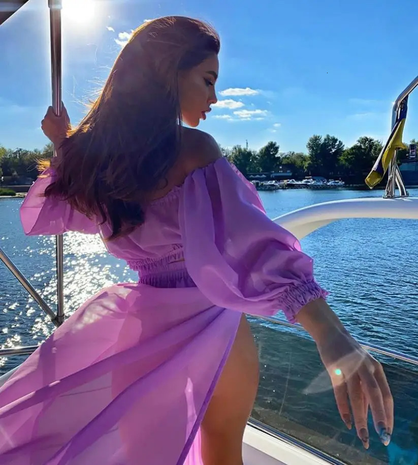 8 colors sexy summer womens clothing set solid color shoulder long sleeved top covering skiing 2-piece set holiday beach set 250109