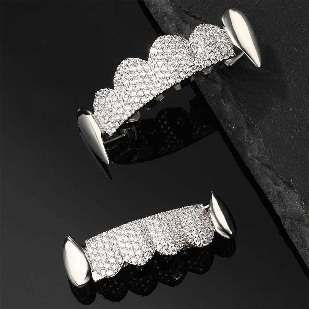 D Z New Fashion Teeth Grillz Set For Unisex Top Bottom Iced Out Cubic Zirconia Stone Brass Material Hip Hop Charm Jewelry GiftXJ250114