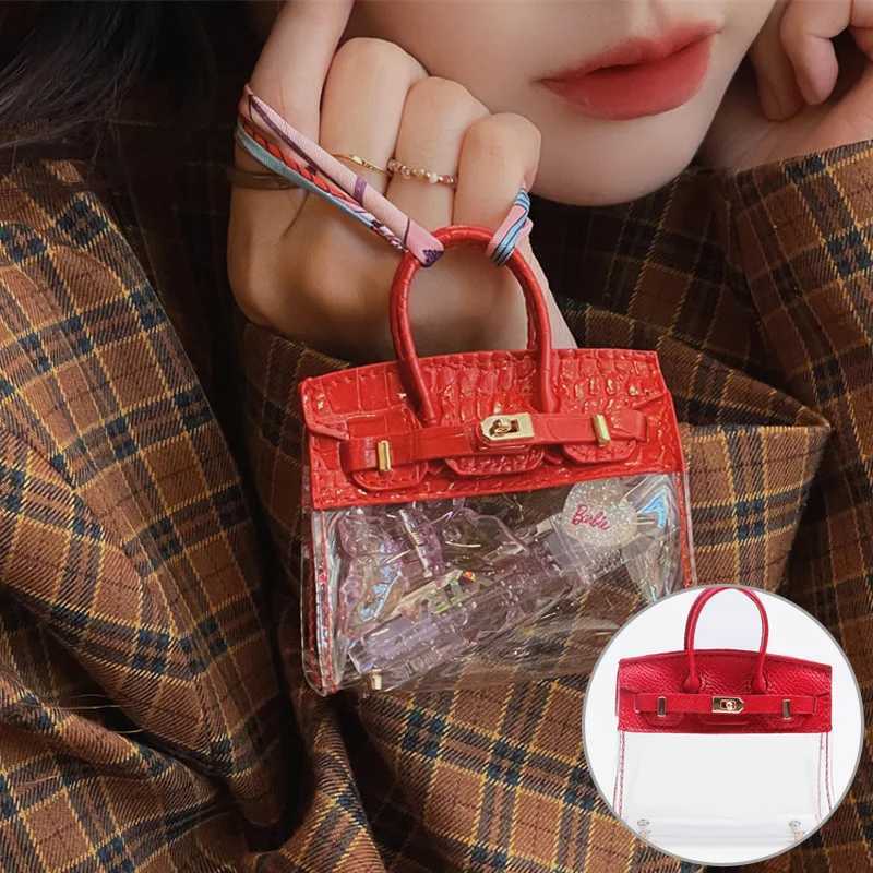 Keychains Lanyards fashion Innovative Mini Car Key Bag Anti-Lost Keychain Holder Case Pendant lipstick Earphone Transparent Platinum Set Purse H250115