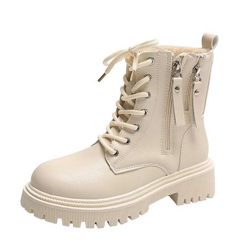 Womens Warm Short Plush Ankle Boots Winter 2024 PU Leather Waterproof Snow Boots Women N-Slip Lace Up Platform Combat BootiesXJ250115
