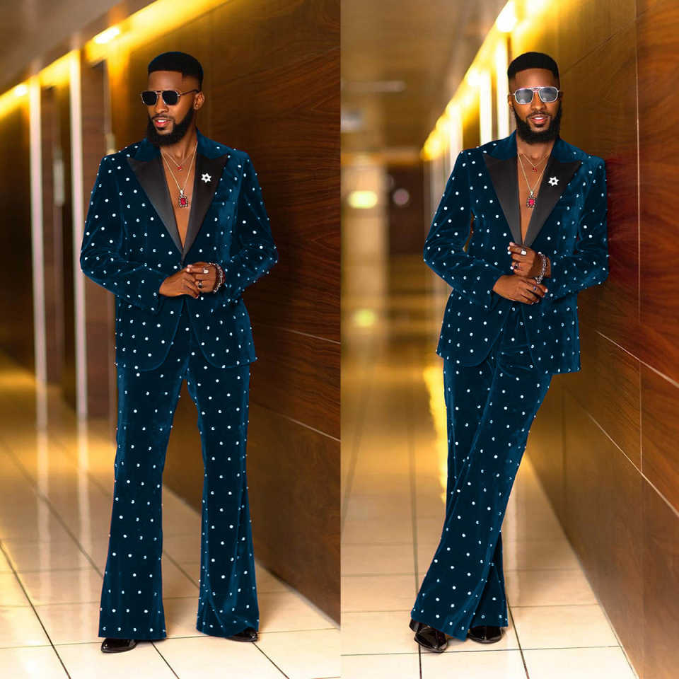 Fashion Men Suits Velvet 2 Piece Sets Jacket Pants Peaked Lapel Wedding Tuxedos Single Breasted Man Suit For Groom Wear Customized