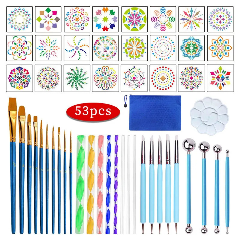 5335pcs DIY Stone Mandala Dotting Tools for Painting Rock Pen Embossing Starter Drawing Stencil Template Brush Tray Kit 250106