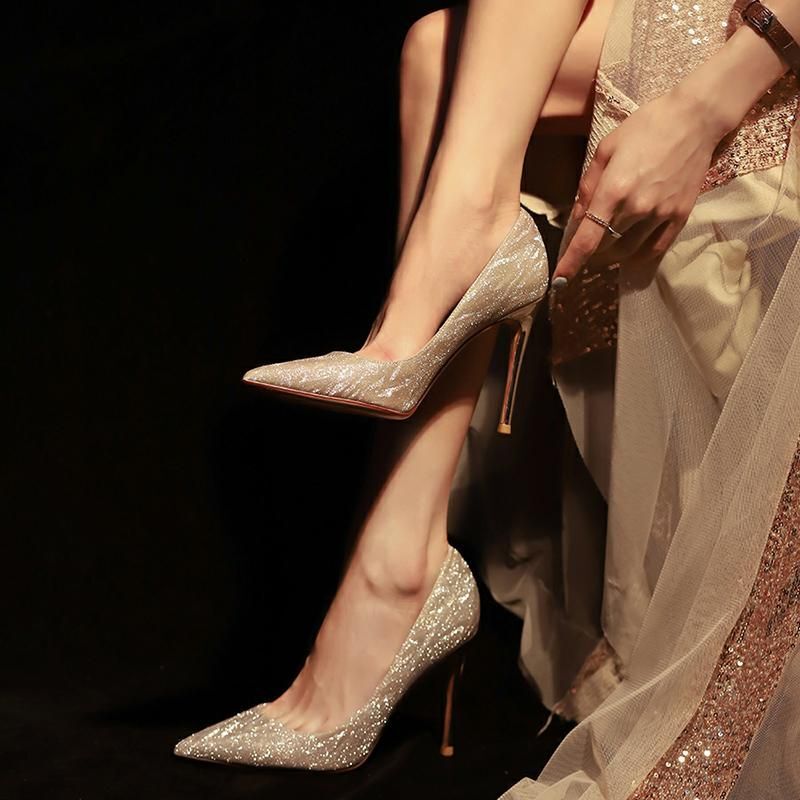 Gold Sier Women Pumps Spring Pointed Toe High Party Wedding Woman Stiletto Heels Designer Shoes