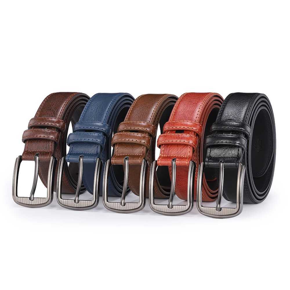 Mens cowhide pin buckle belt fashionable versatile belt pure leather pinhole belt new multi-colour red blue black brown yellowXJ250210