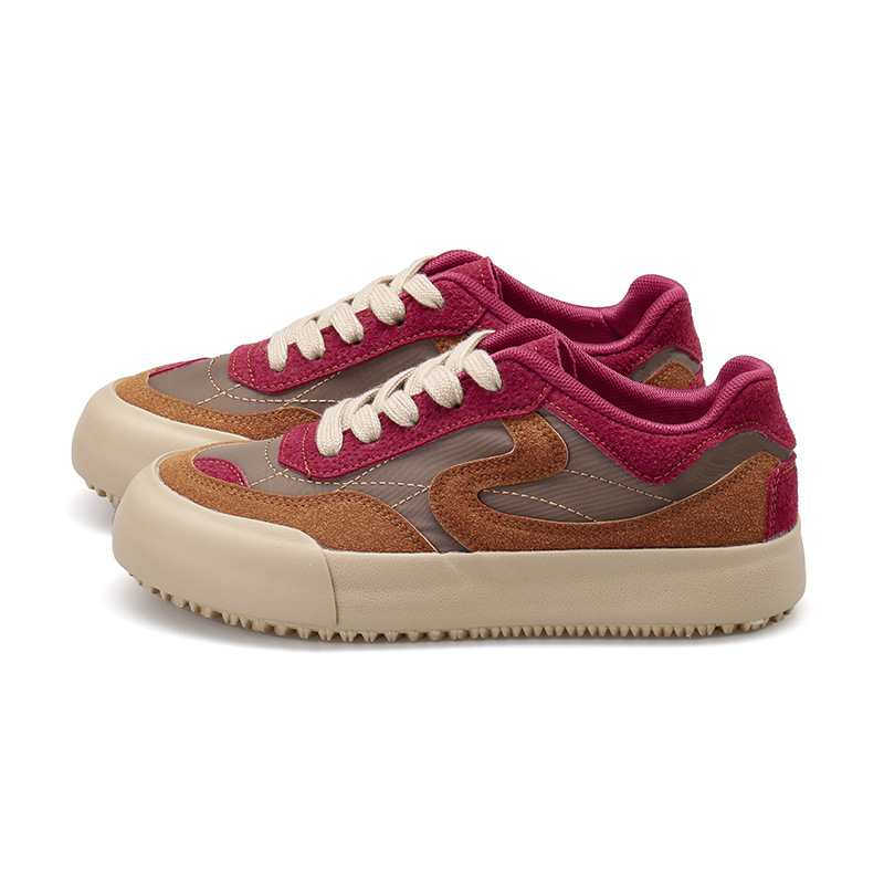 Women Casual Shoes Thick Sole Soft Training Shoes Retro Style Versatile Triple Beige Red Free shipping
