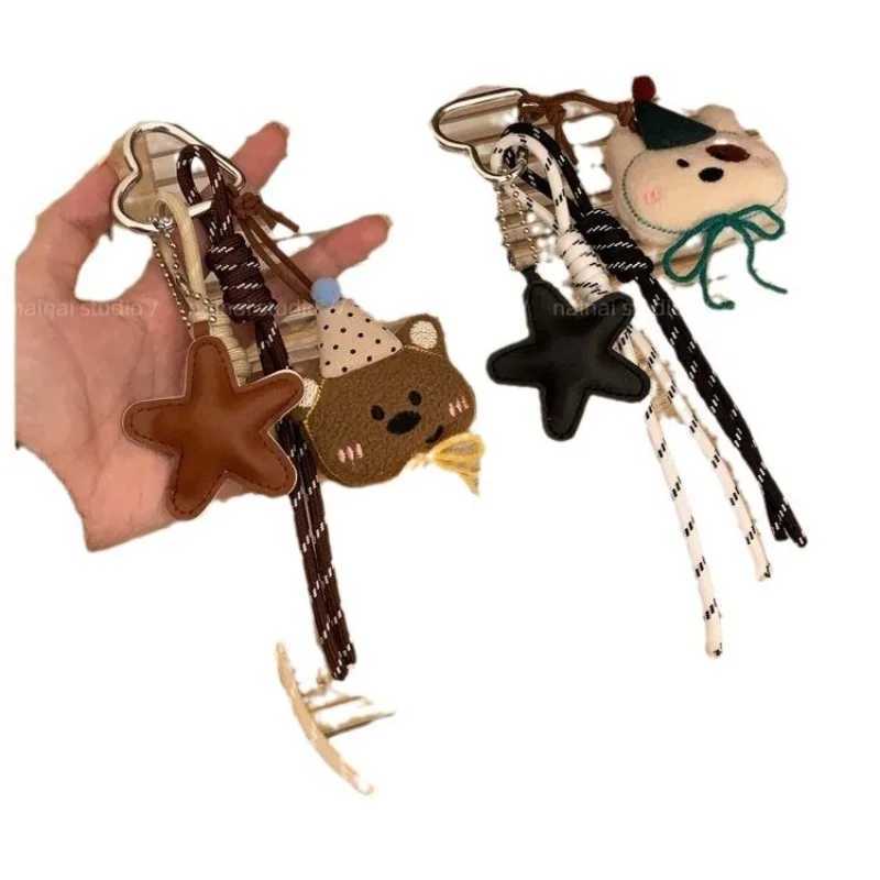 Keychains Lanyards Waist Chain Belts Cartoon plush teddy bear doll pendant high-end coffee color backpack bead chain keychain decoration H250115