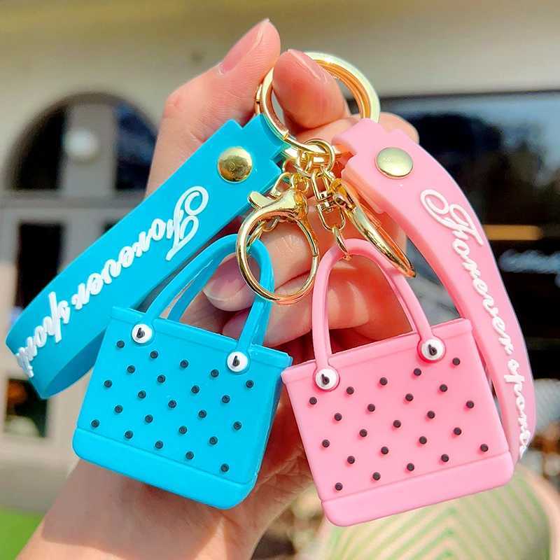 Keychains Lanyards 1pc Mini Beach Hole Bag Keychain Cute Simulation Bags Key Chain DIY Soft Sile Basket Hanging Ornaments Birthday Party Gifts H250115