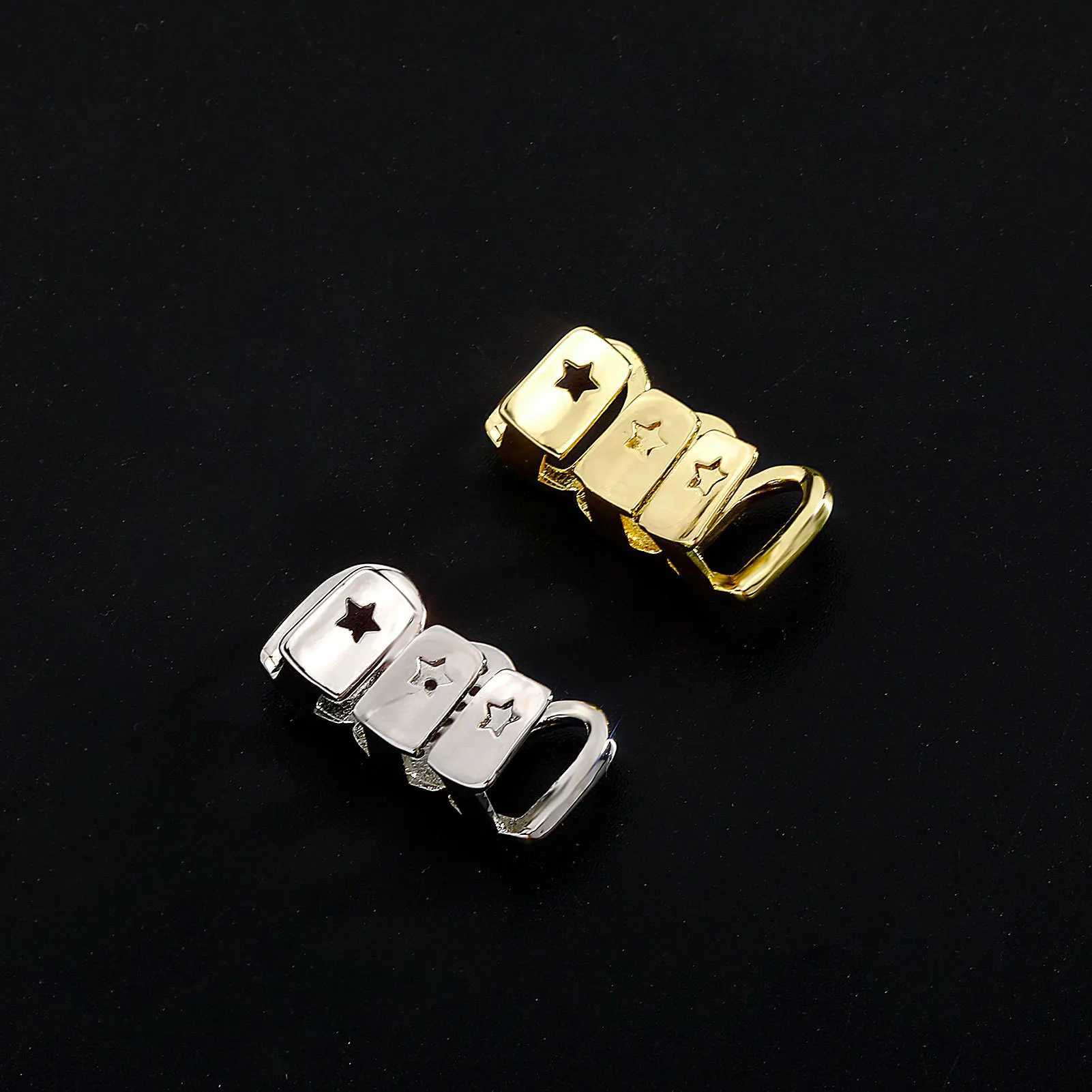RACHELZ Trend Mixed 3 Hollow CZ Stone Tooth Grillz Top Hip Hop Cubic Zircon Teeth Caps For Women Men Body JewelryXJ250114