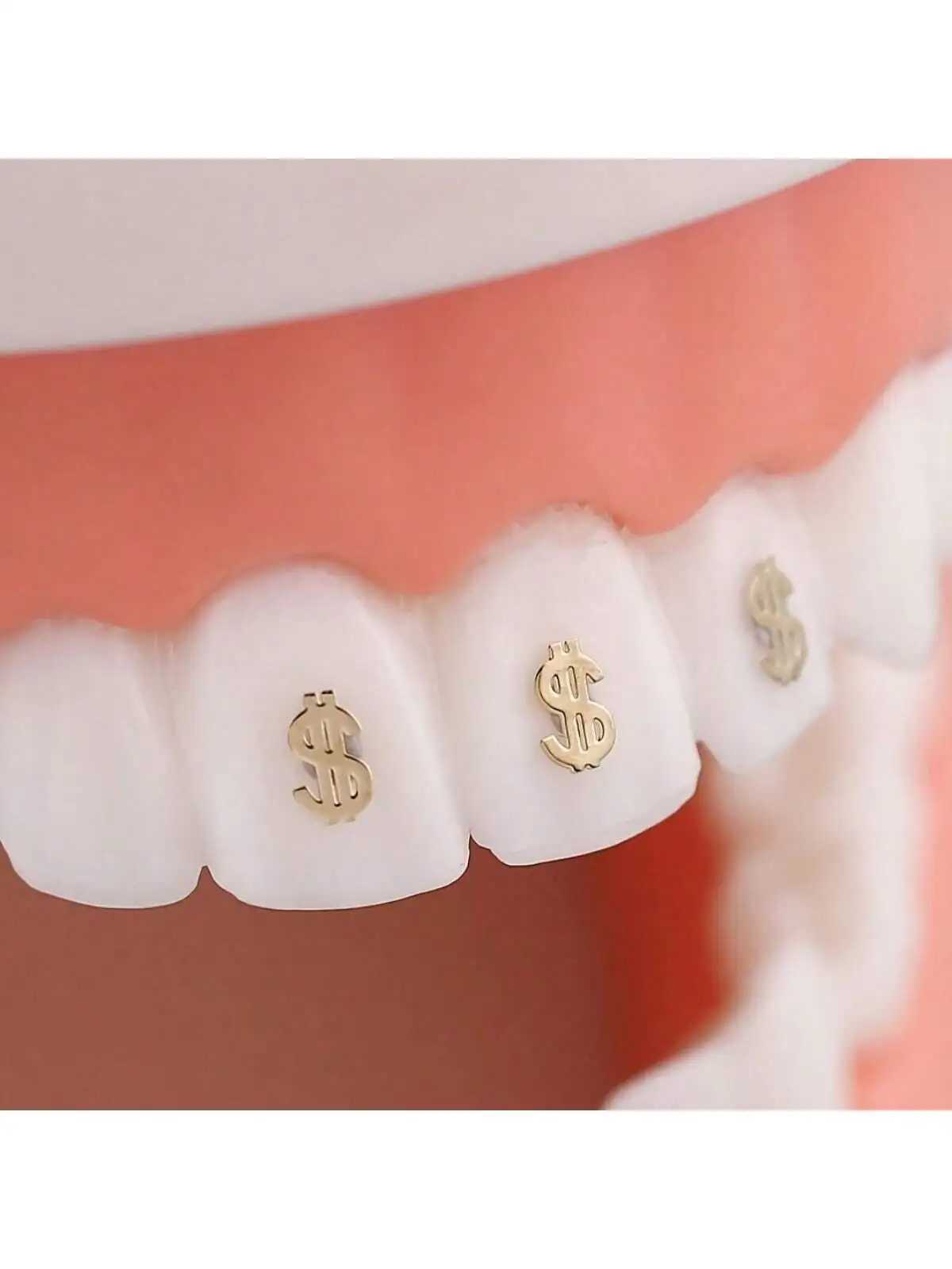 Exquisite dollar symbol teeth metal foil teeth Grilz teeth jewelry decoration alloy hip-hop style sparkling jewelryXJ250412