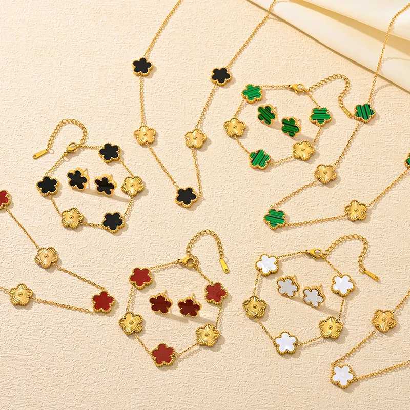 Pendant Necklaces EILIECK 316L Stainless Steel 4-Color Five Leaf CloverPendant Necklace For Women Fashion Two-Sided Neck Chain Jewelry Party Gift H250