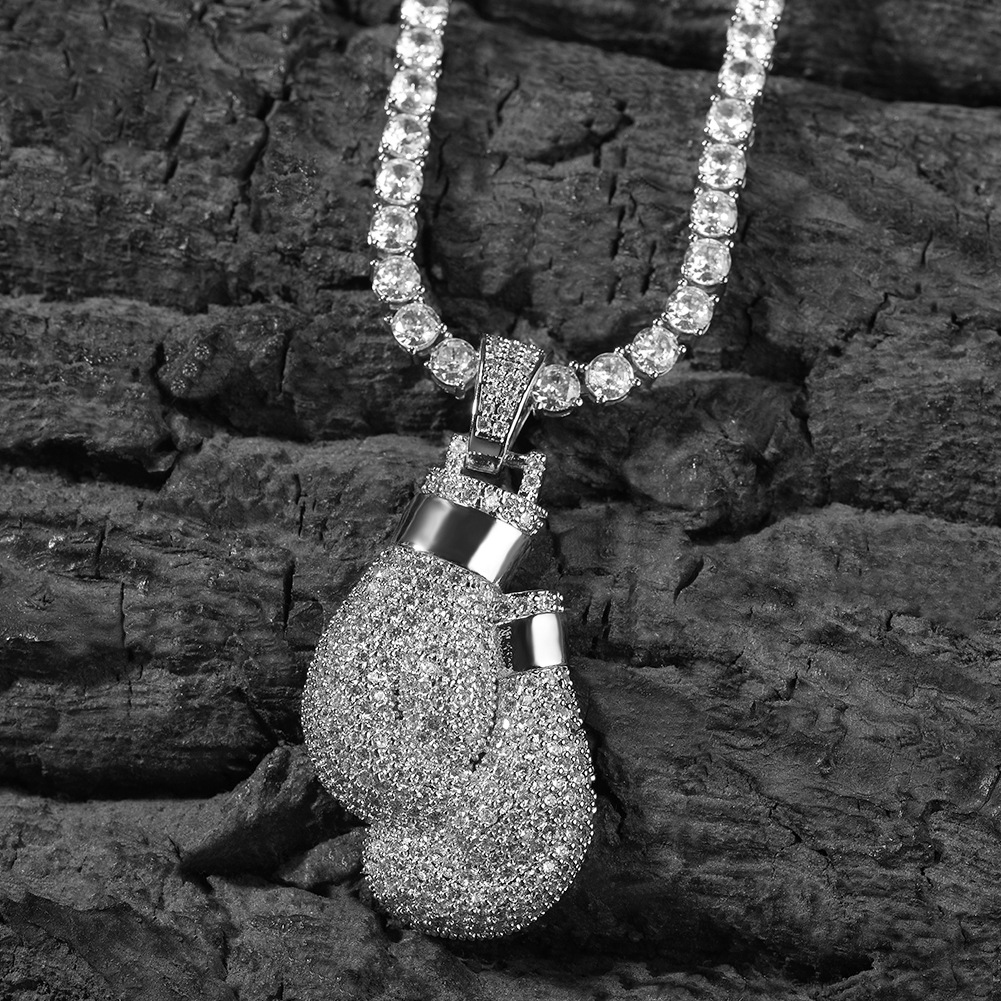 Fashion Charm Men Necklace Boxing Gloves Pendant Necklace 5A Zircon 18K Real Gold Plated Jewelry