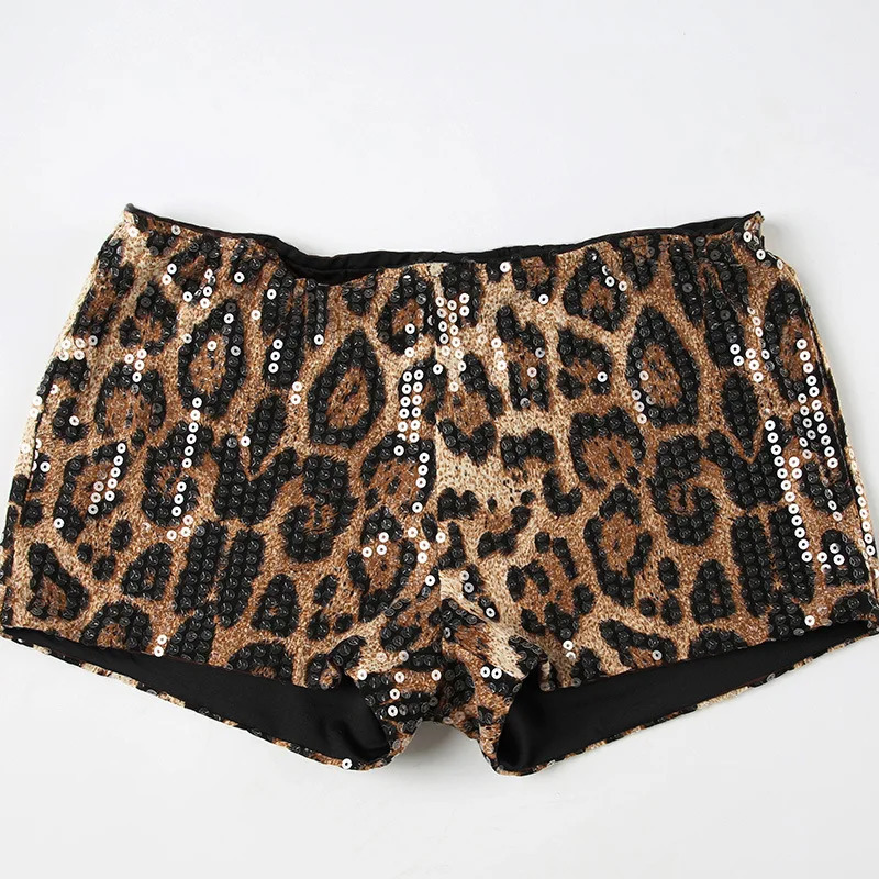 Sexy Leopard Print Sequins Shorts 2025 Fashion Low Waisted Tight Fitting Spicy Girl Night Club Party Short Pants for Women 250107