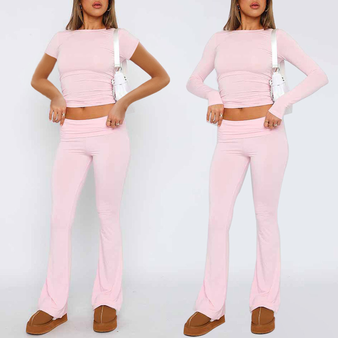 European and American women's fitness new clean color sports and leisure long sleeved fashionable versatile pants two-piece set yoga suit