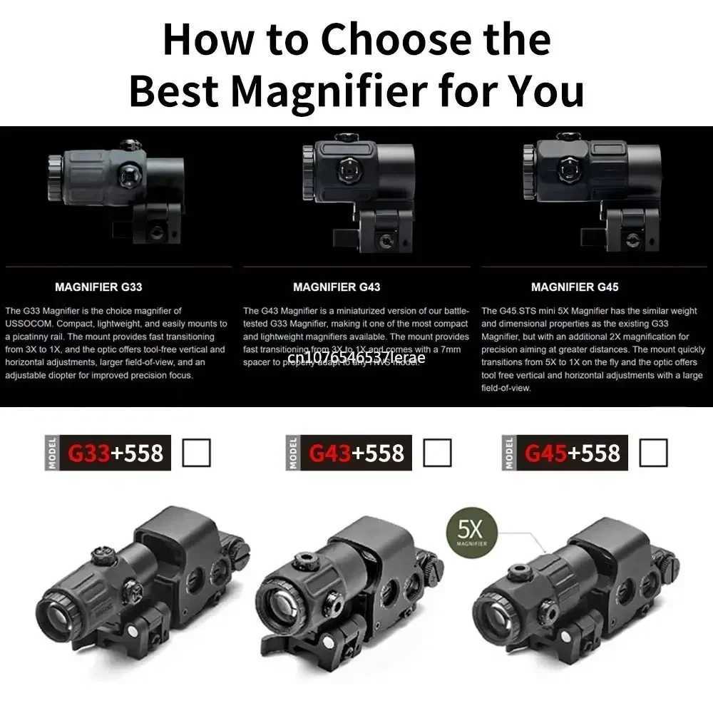 Tactical Airsoft G45 5X Magnifier 558 553 EXPS3 Red Dot Combo Scope Optics QD Mount Weaver Fit 20MM Rail Mount With Full MarkingW241014