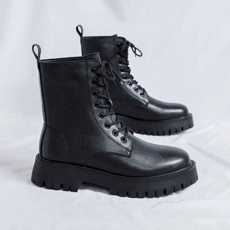 Italian Mens Classic High Top Boots 2024 Winter Designer Leather Boot Male Casual Black Platform Outdoor Ankle BootsXJ250115