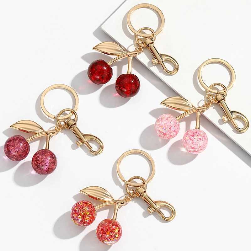 Keychains Lanyards New Cherry Fruit Keychain Pendant Crystal Charm For Bag Womens Handbag Shoulder Bags Attachment Parts H250115