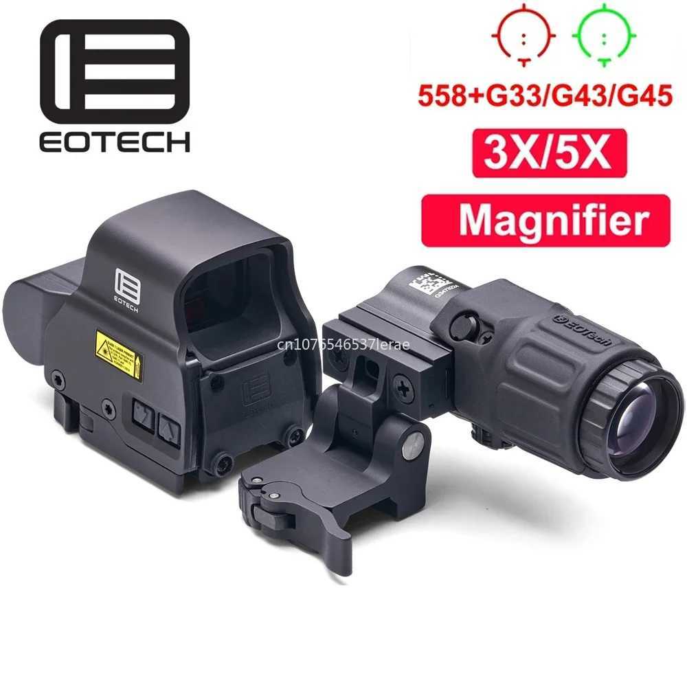 Holographic Collimator 558 Red Dot Sight G43/G33/G45 3X 5X Magnifier Airsoft Hunting Gear w/ 20mm Rail Mounts QD LEverW241014