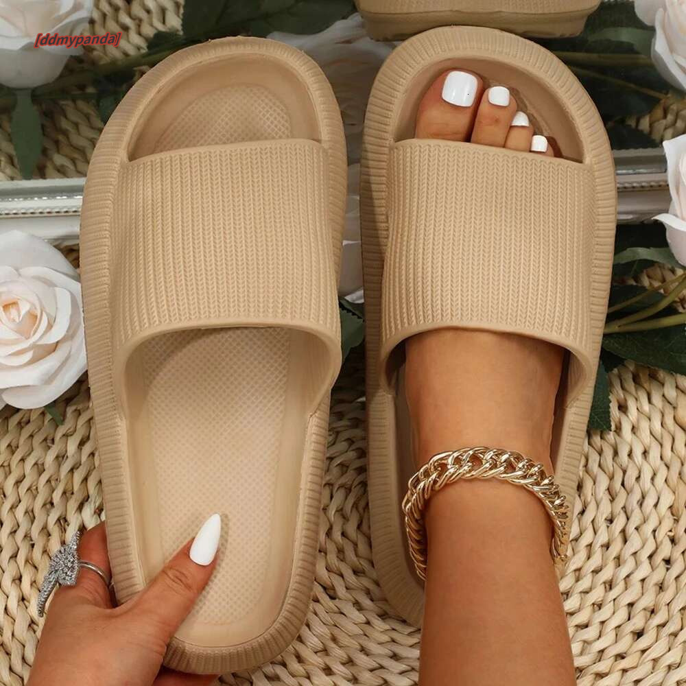 Women Men Designer Brand Slides Summer Beach Slippers Fashion Sandals Non-Slip Ladies Platform Indoor Outdoor Shoes Black Beige ddmypanda ddmypanda