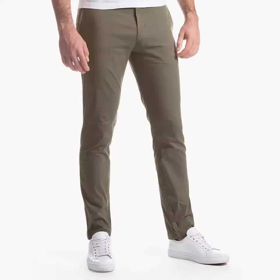2024 Autumn Men Casual Pants High Elastic Mid Waist Business Slim Fit Solid Color Pockets Straight Basics Ankle Length Trousers W250115
