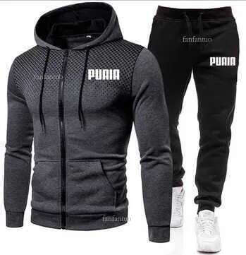 Men's Tracksuits Men's fleece sweatshirt sweatpants set Spring and autumn leisure polka dot zipper sportswear men's hoodie set T241206