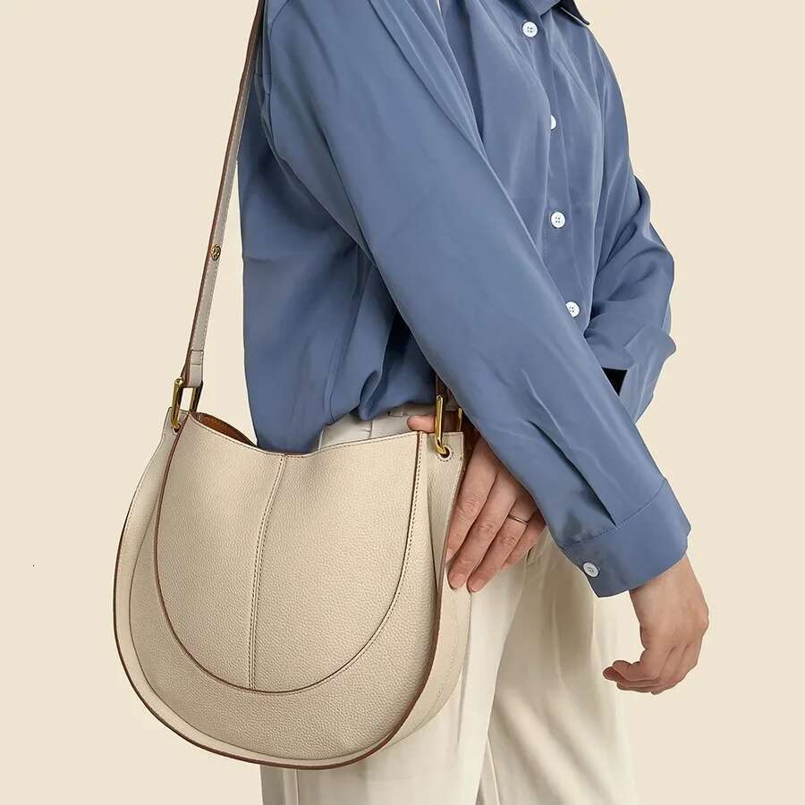 2024 Spring Summer Women's Soft Leather Niche Crossbody Bags New Trendy Saddle Large Capacity Shoulder Bucket Bag