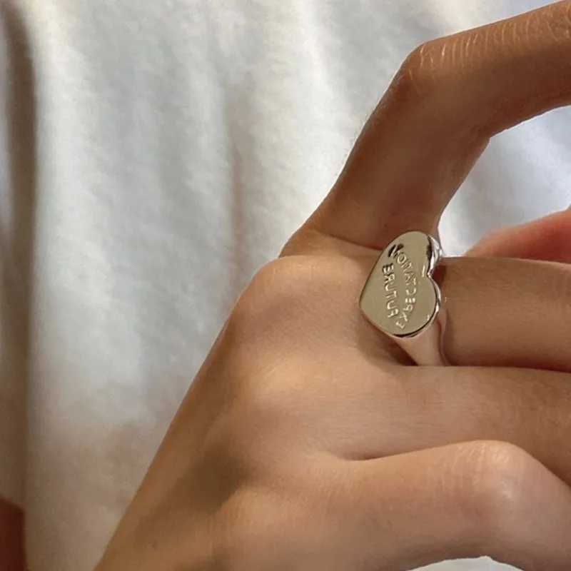 Cluster Rings Silver Color Love Heart Letter for Women Elegant Simple Smooth Ring Party Jewelry Gifts H250115