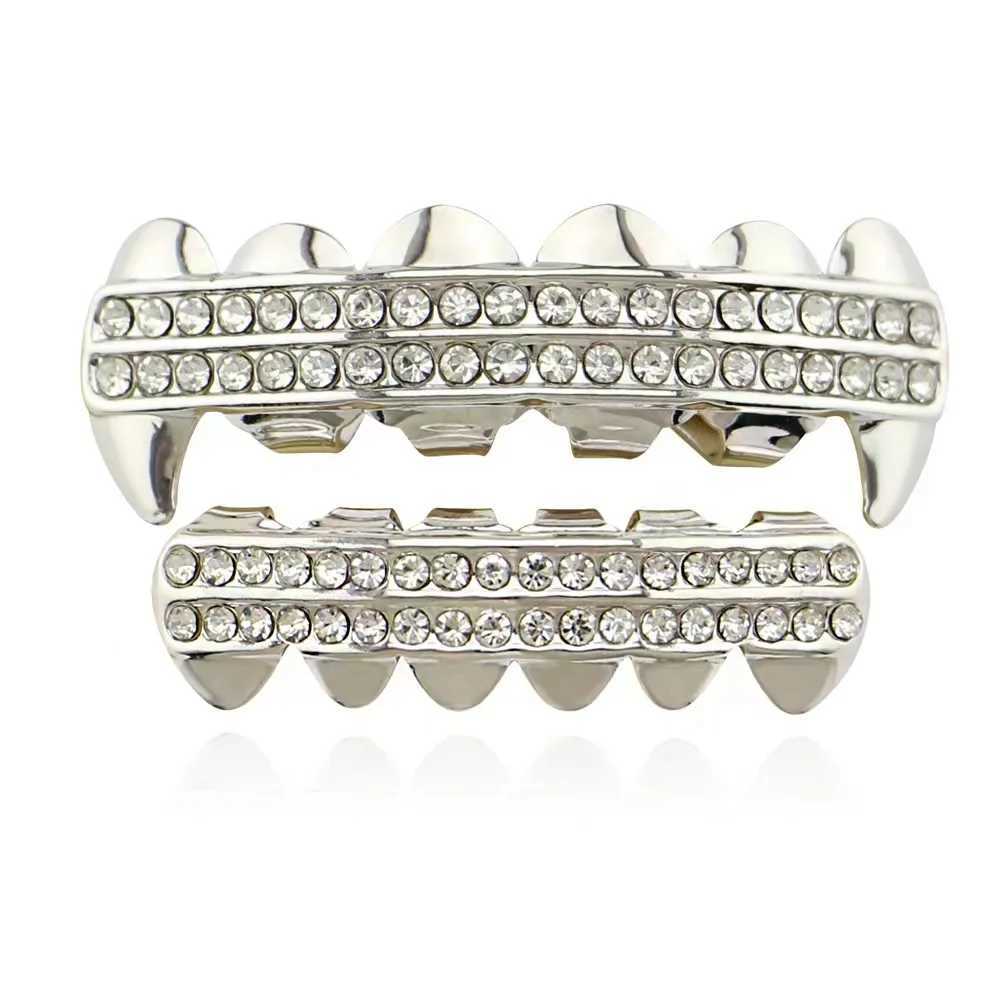 Hip Hop Full CZ Stones Teeth Grillz Hat Cube Zircon Ice Out Mini Paving Mens and Womens Jewelry Top and Bottom Charm GrillXJ250412