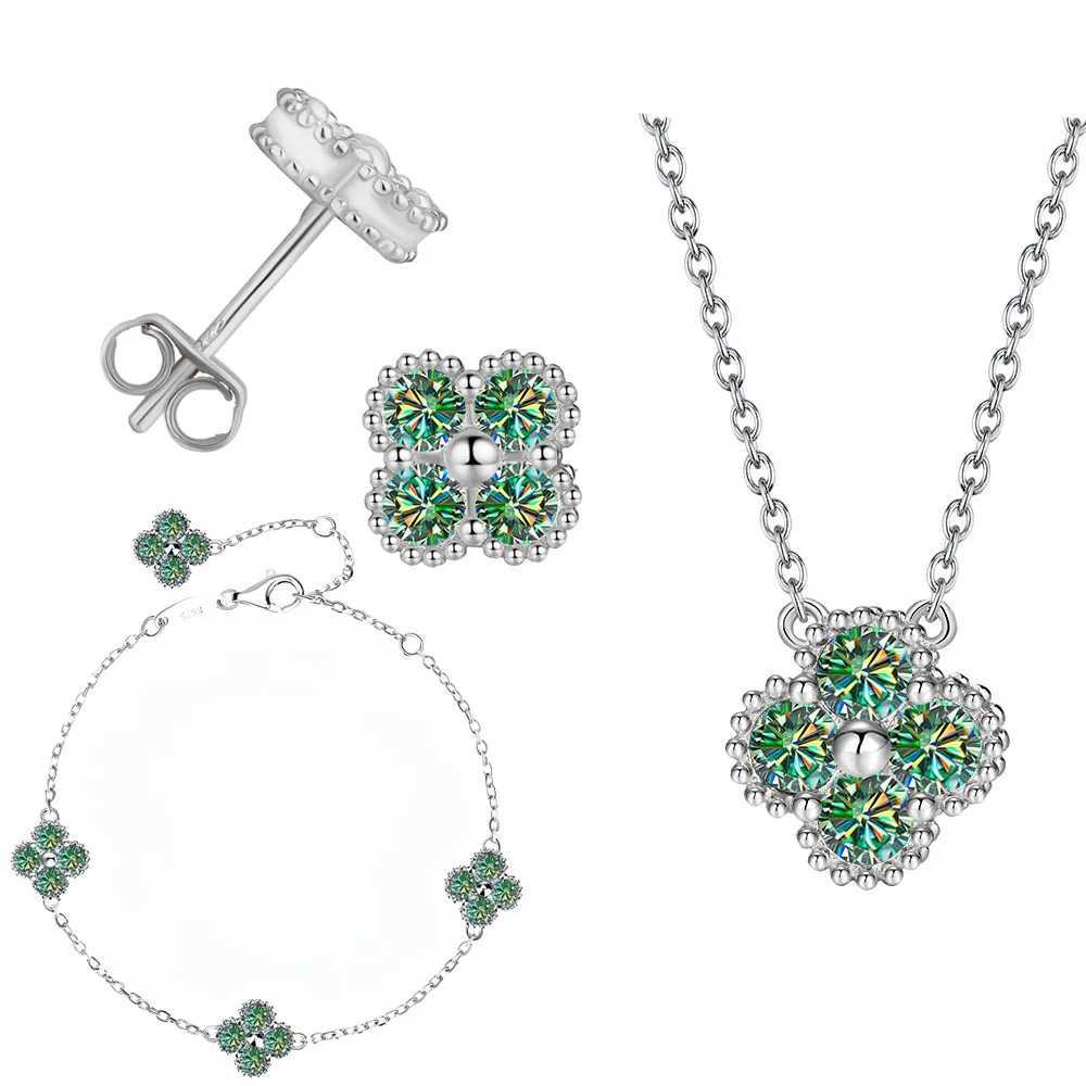 Bracelet Earrings Necklace JECIRCON 925 Sterling Silver Green Full Moissanite Jewelry Set Trendy for Women Wedding Party H250115