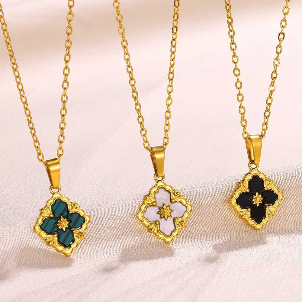 Pendant Necklaces Stainless Steel Luck Clover For Women Gold Color Chain Moon Cute Necklace Square Cross Jewelry Christmas Gift H250217 EWMB