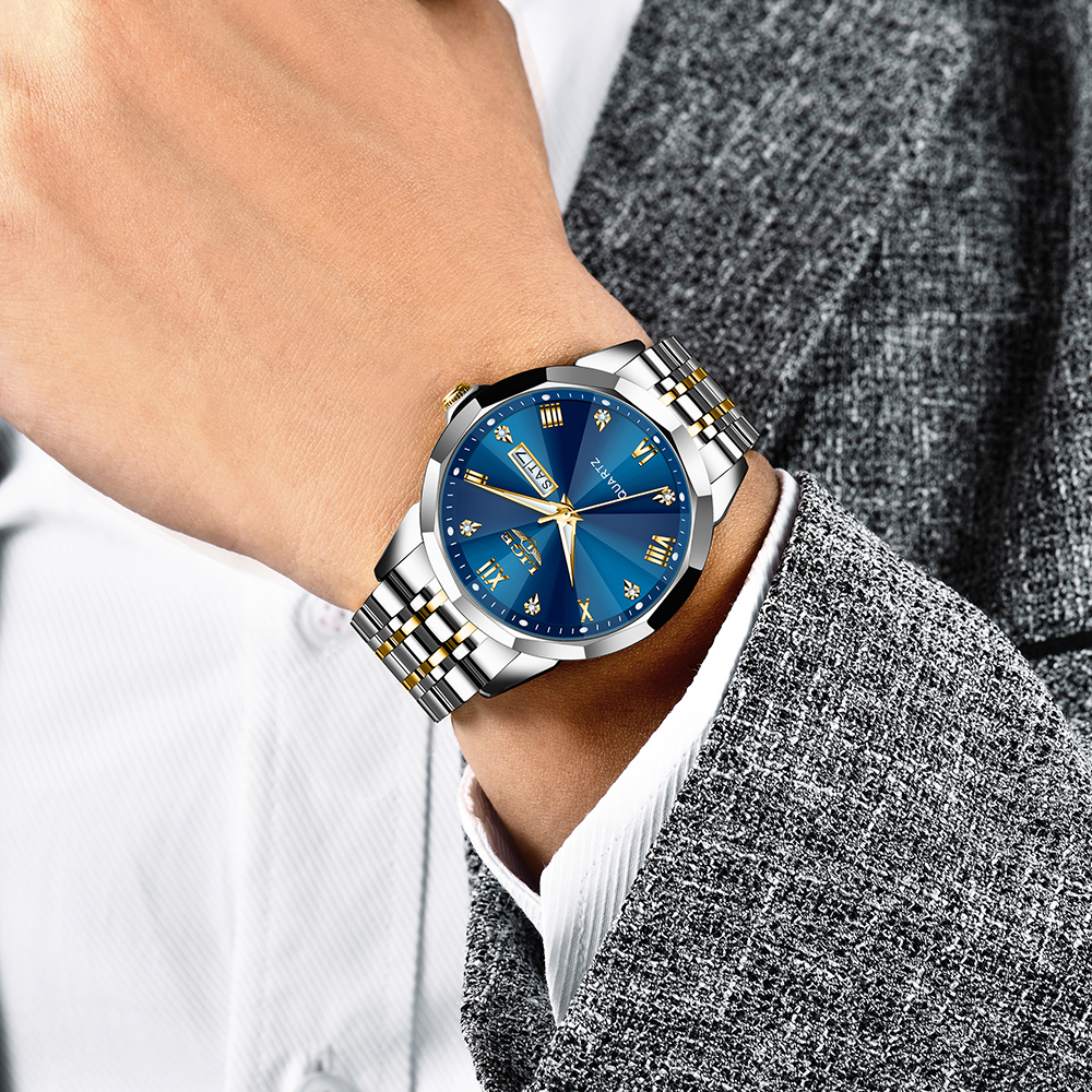 LIGE Men's Quartz Watch Classic Business Watch Double Calendar Three Pin Watch Stainless Steel strap Teen Watch Student Watch